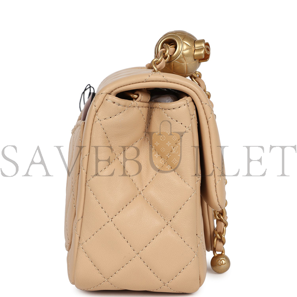 CHANEL BEIGE LEATHER MINI SQUARE FLAP BAG AS1786 (17*13*8cm)